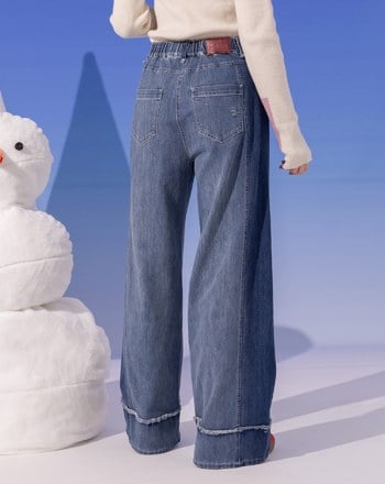 ◢shadow修容雙色拼接牛仔寬褲(兩色)