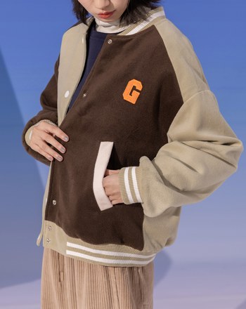 ➤G字雙色仿毛呢棒球外套(兩色)