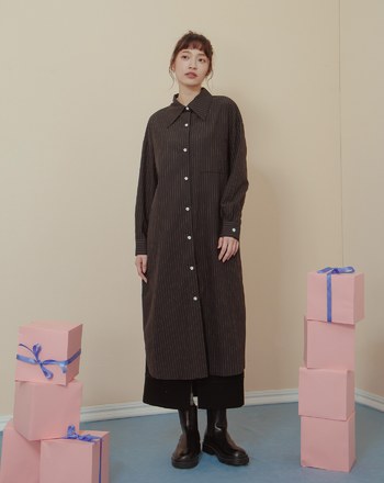 顯瘦細條紋襯衫洋裝(兩色)