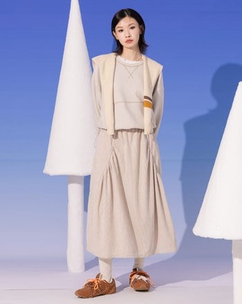 假兩件異材質拼接密拷造型抽繩洋裝(兩色)