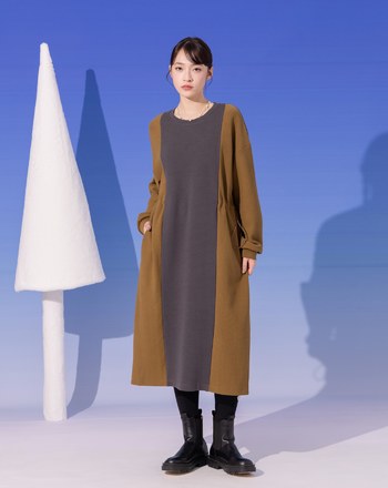 拼色立體織紋抽繩洋裝(兩色)