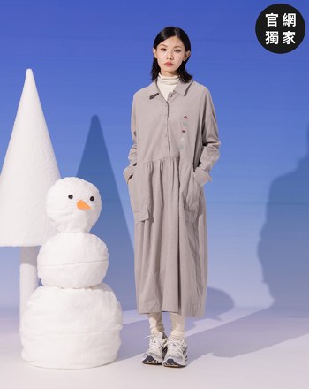 ➤洗滌小標半開襟條絨長袖洋裝(兩色)