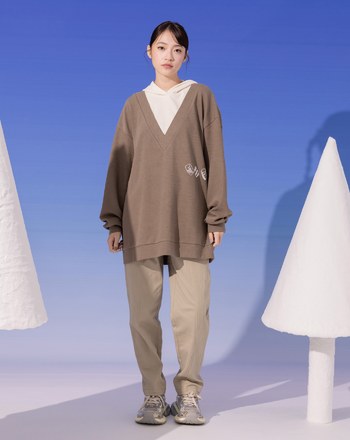 異材質假兩件V領長版連帽上衣(兩色)