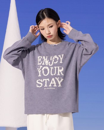 特殊蠟洗復古標語印花大學T(兩色)