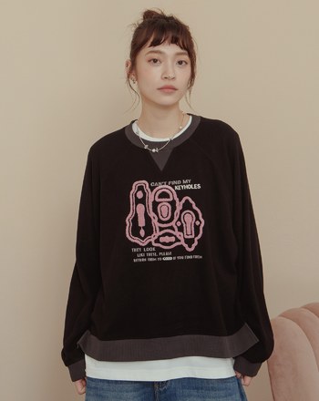 找不到鑰匙立體繡花羅紋拼接大學T(兩色)