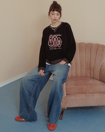 找不到鑰匙立體繡花羅紋拼接大學T(兩色)