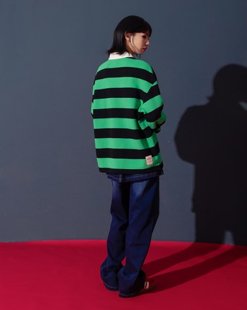 迪士尼系列 寶石繡花條紋長袖POLO衫(兩色)