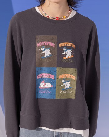 北極熊滑雪印花立體織紋大學T(兩色)