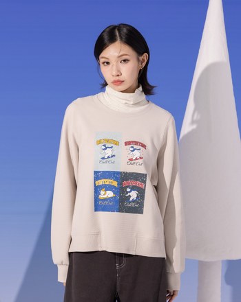 北極熊滑雪印花立體織紋大學T(兩色)