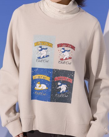 北極熊滑雪印花立體織紋大學T(兩色)