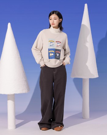 北極熊滑雪印花立體織紋大學T(兩色)