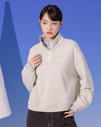 造型半開襟拉鍊側口袋短版上衣(兩色)