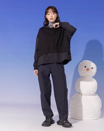 ➤異材質拼接造型帽T(兩色)