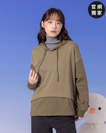 ➤異材質拼接造型帽T(兩色)