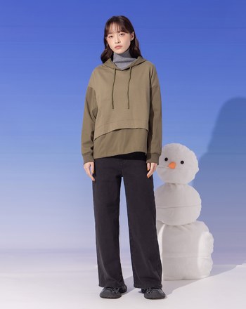 ➤異材質拼接造型帽T(兩色)