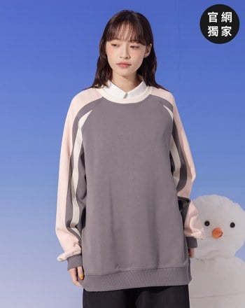 ➤運動風條紋織帶拼接大學T(兩色)