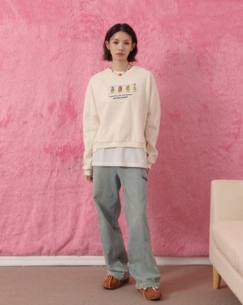 ➤啤酒奶奶拉霸機印花剪接大學T(兩色)