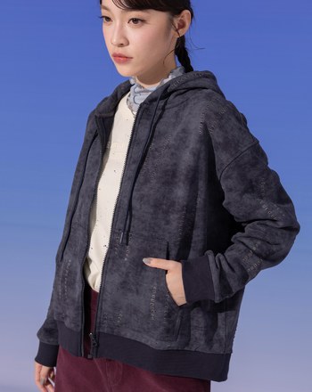 A｜水洗仿舊剪破純棉打褶連帽外套(兩色)