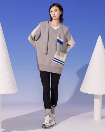 滑雪女王配色大口袋V領針織毛衣(兩色)