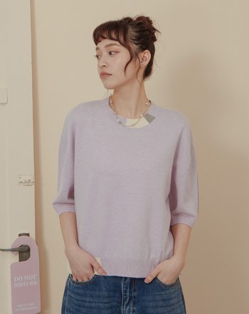 線條色塊拼接短袖針織上衣(兩色)