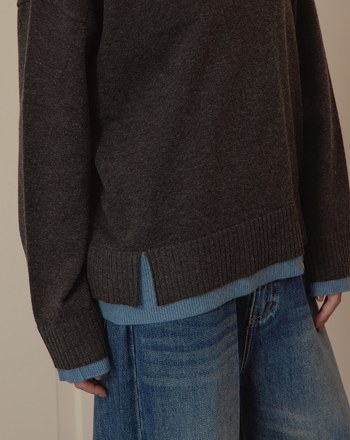 gozo皇冠繡花假兩件針織毛衣(兩色)