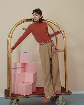 顯瘦撞色拼接高領針織上衣(兩色)