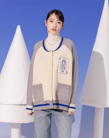 滑雪女王配色針織棒球毛衣外套(兩色)