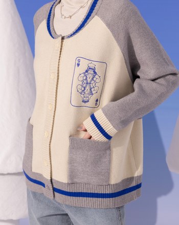 滑雪女王配色針織棒球毛衣外套(兩色)