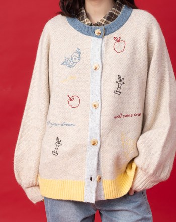 迪士尼系列 喔～不要吃蘋果開襟毛衣外套(兩色)