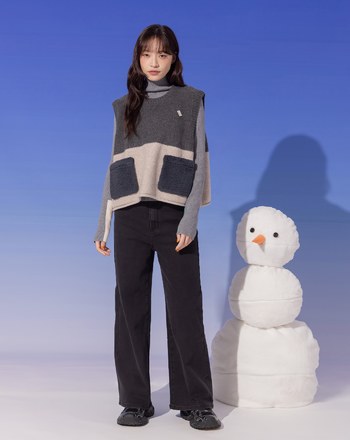 ➤QQ毛口袋配色毛衣背心(兩色)