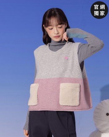 ➤QQ毛口袋配色毛衣背心(兩色)
