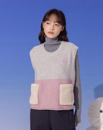 ➤QQ毛口袋配色毛衣背心(兩色)