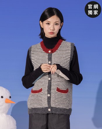 ➤撞色條紋寬袖口毛衣背心(兩色)