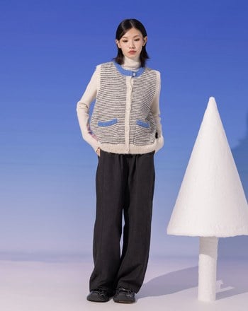 ➤撞色條紋寬袖口毛衣背心(兩色)
