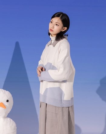 ➤抗起球色塊造型針織毛衣(兩色)