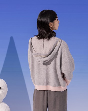 ➤抗起球色塊造型針織連帽外套(兩色)