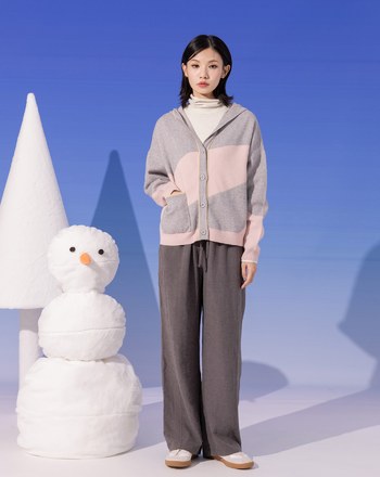 ➤抗起球色塊造型針織連帽外套(兩色)