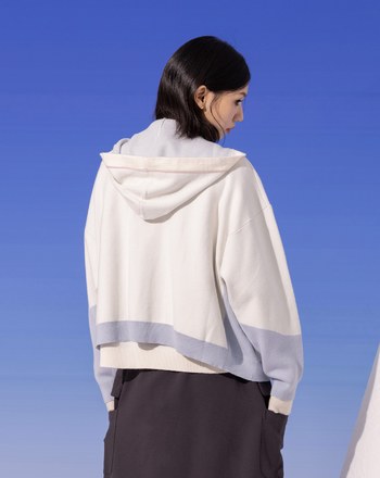 ➤抗起球色塊造型針織連帽外套(兩色)