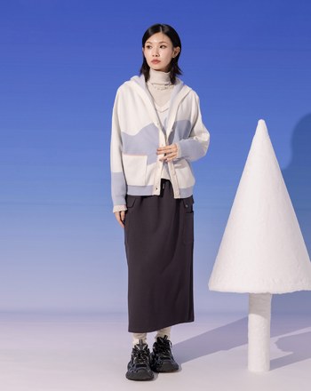 ➤抗起球色塊造型針織連帽外套(兩色)