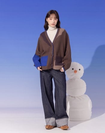 ➤抗起球色塊拼接毛衣外套(兩色)