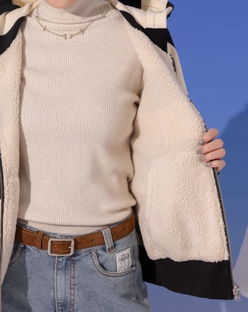 雙面穿泰迪絨條紋連帽外套