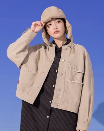 保暖絨毛內裡立領抽鬚造型外套(兩色)