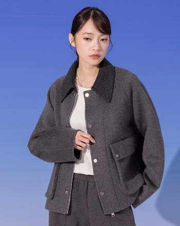 巴恩風配色領羊毛工裝外套(兩色)