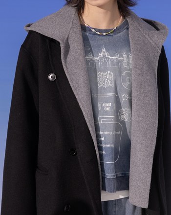 雙色拼接假兩件連帽羊毛長大衣(兩色)