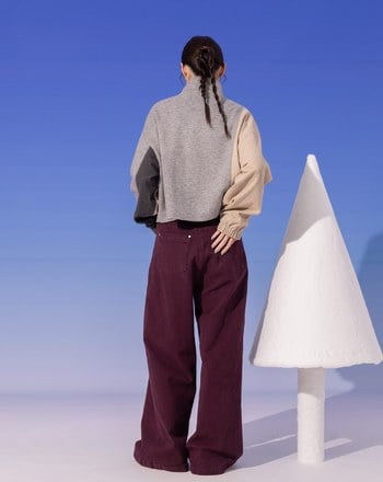 異材質拼色立領廓型外套