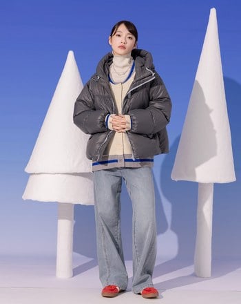 防風升級跳色拉鍊連帽羽絨外套(兩色)