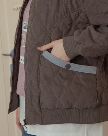 口袋配色菱格壓紋鋪棉外套(三色)