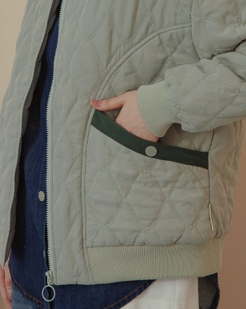 口袋配色菱格壓紋鋪棉外套(三色)