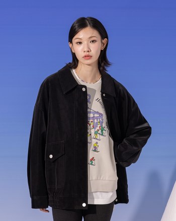 大口袋霧感仿麂皮外套