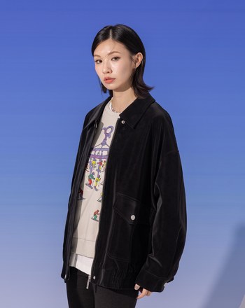 大口袋霧感仿麂皮外套